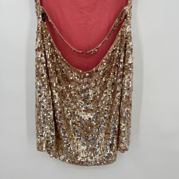 h:ours | NWT Vega Dress in Quartz Rose Gold Sequined Open Back Mini Dress L - Picture 13 of 15